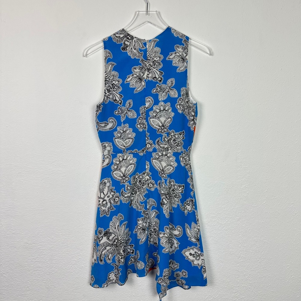 Tanya Taylor Blue Orange Floral Silk Mini Dress Sleeveless Size 4 Paisley Print - Picture 3 of 7